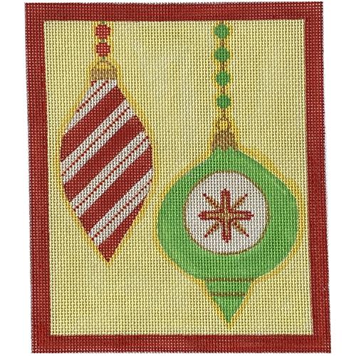 Mod Ornament Duo Red Candy Stripe Painted Canvas Eye Candy Needleart - 1