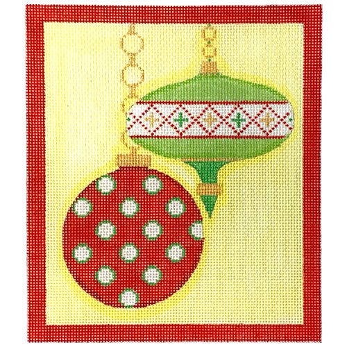 Mod Ornament Duo Red Dots Painted Canvas Eye Candy Needleart - 1