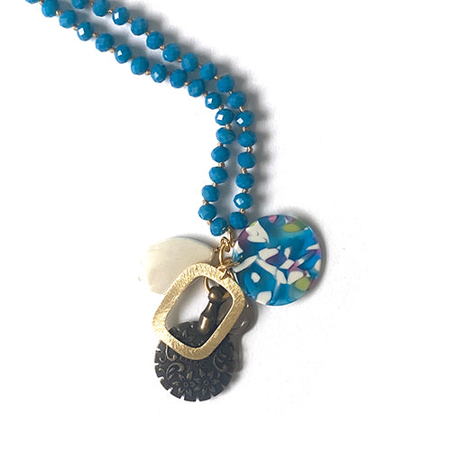 MollyBeads Necklace - Blue & Acrylic Pendant Accessories MollyBeads