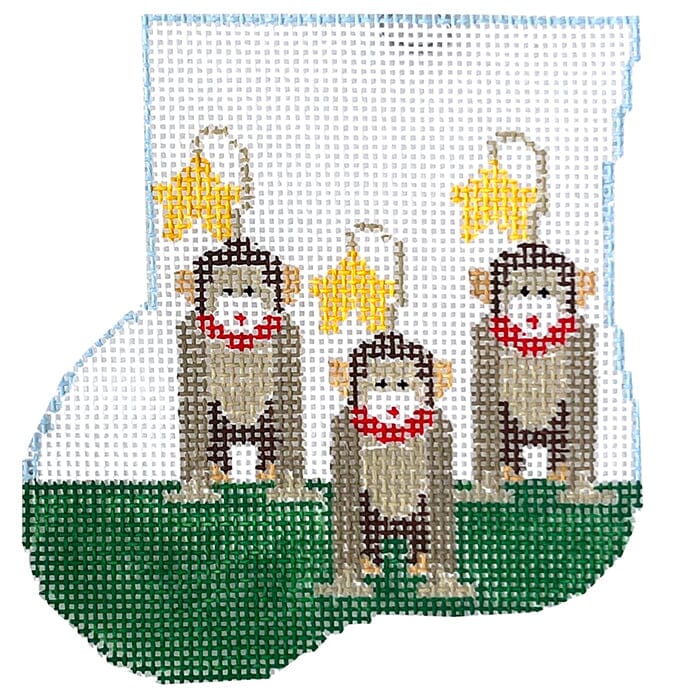 Monkeys with Monkey Insert Mini Stocking Painted Canvas Kathy Schenkel Designs - 1