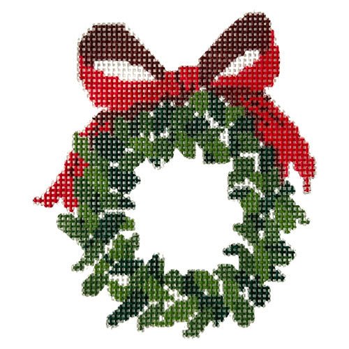 Monogramable Wreath with Red Bow Painted Canvas KCN Designers - 1