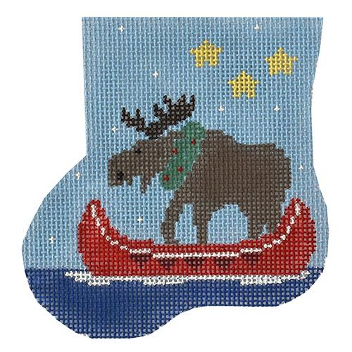 Moose, Canoe with Moose Painted Canvas Kathy Schenkel Designs - 1