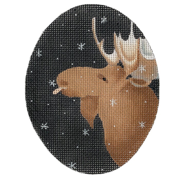 Moose Catching Snowflakes Painted Canvas CBK Needlepoint Collections - 1