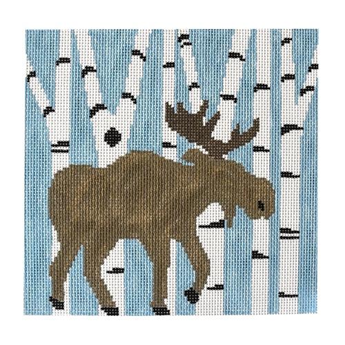 Moose in Birch Trees Painted Canvas Kathy Schenkel Designs 