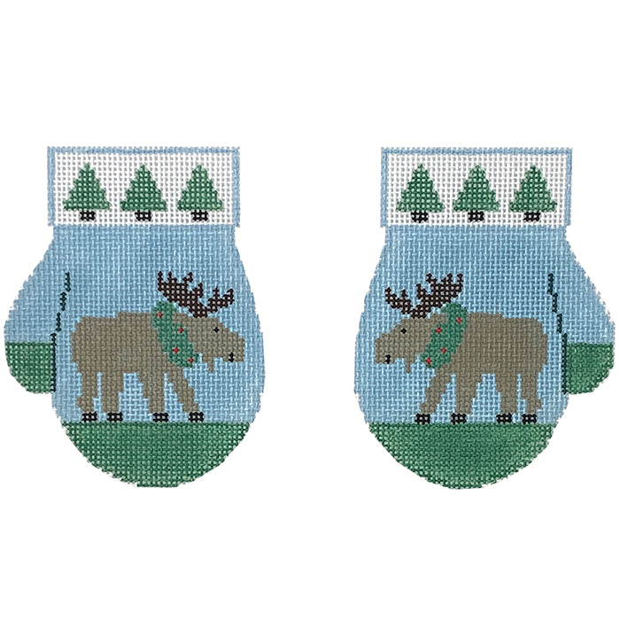 Moose Mittens with Buttons and Stitch Guide Painted Canvas Kathy Schenkel Designs - 1