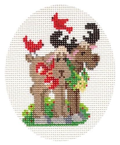 Moose Oval Painted Canvas CBK Needlepoint Collections - 1
