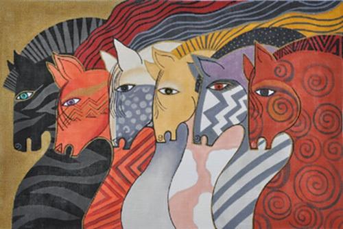 Moroccan Mares Painted Canvas Laurel Burch - 1