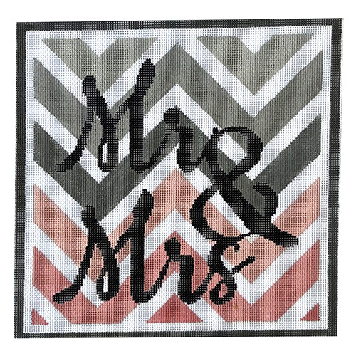 Mr. & Mrs. Square on Chevron Painted Canvas Danji Designs - 1