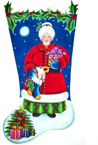 Mrs Clause Stocking Painted Canvas Rebecca Wood Designs - 1