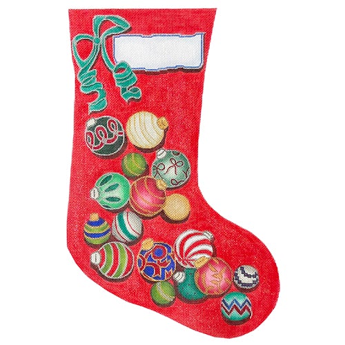 Multi Color Ornaments on Red Stocking Painted Canvas Chris Lewis Distributing - 1