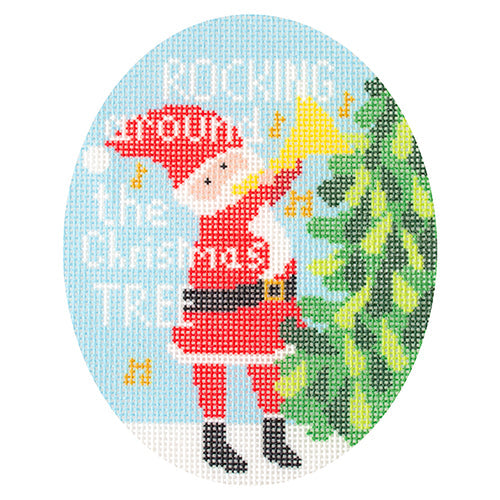 Musical Santas   Rocking Around the Christmas Tree Printed Canvas Needlepoint To Go