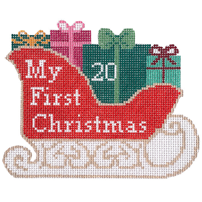 My First Christmas Sleigh Painted Canvas Penny Linn Designs