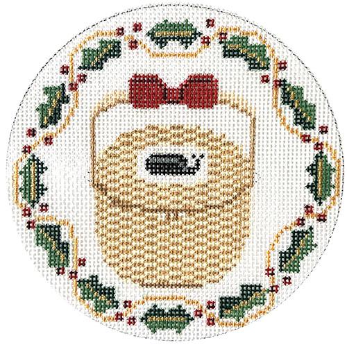 Nantucket Basket Ornament - Holly Border Painted Canvas CBK Needlepoint Collections