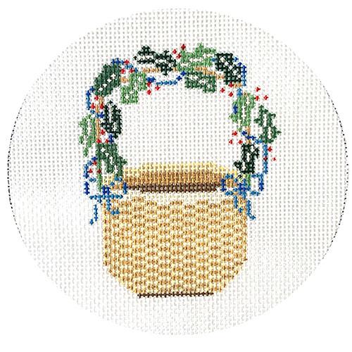 Nantucket Basket Ornament - Holly & Ribbon Handle - 1