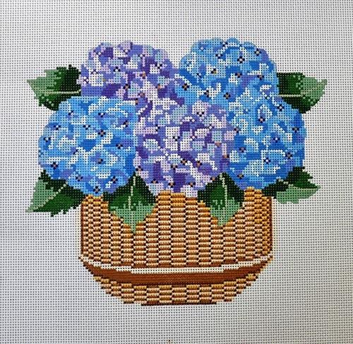 Nantucket Basket with Hydrangeas Painted Canvas CBK Needlepoint Collections