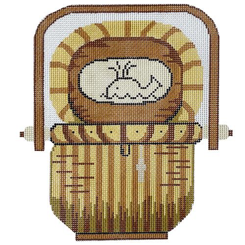 Nantucket Basket with Whale Lid Pillow Painted Canvas Silver Needle