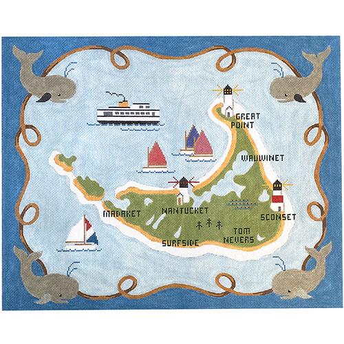 Nantucket Map Painted Canvas Silver Needle - 1
