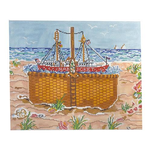 Nantucket Sailing Basket Painted Canvas Cooper Oaks Design - 1