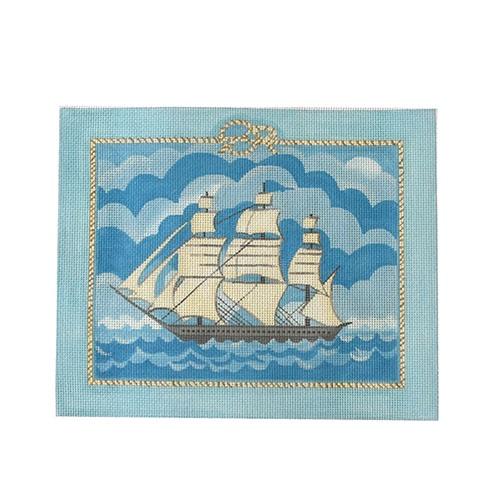 Nantucket Whaler with Rope Border Painted Canvas The Plum Stitchery - 1