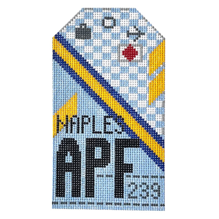 Naples Florida APF Travel Tag Painted Canvas Hedgehog Needlepoint
