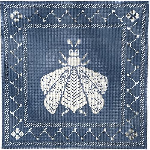 Napoleon's Bee Square Pillow on 18 Wedgewood Blue & White Painted Canvas Whimsy & Grace - 1