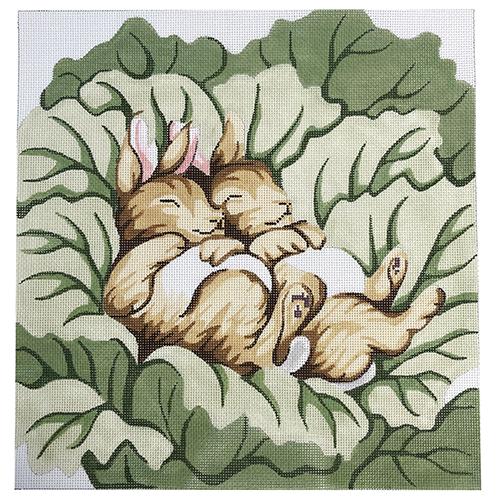 Napping Bunnies Pillow Painted Canvas Silver Needle - 1