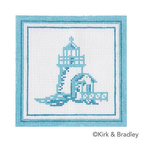 Nautical Coaster Lighthouse in Aqua Painted Canvas Kirk & Bradley - 1