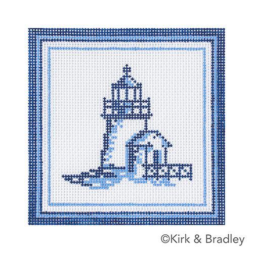Nautical Coaster - Lighthouse in Blue Painted Canvas Kirk & Bradley 