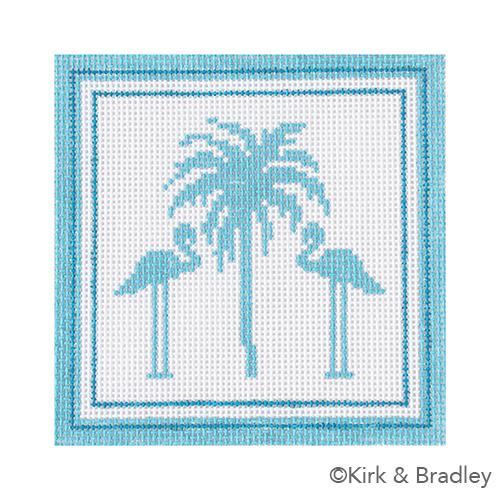 Nautical Coaster Palm Tree in Aqua Painted Canvas Kirk & Bradley - 1