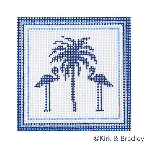 Nautical Coaster - Palm Tree in Blue Painted Canvas Kirk & Bradley 