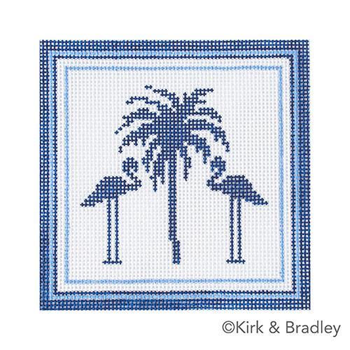 Nautical Coaster Palm Tree in Blue Painted Canvas Kirk & Bradley - 1