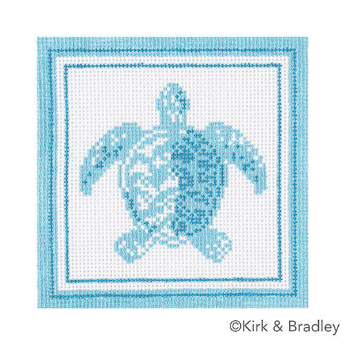Nautical Coaster Sea Turtle in Aqua Painted Canvas Kirk & Bradley - 1