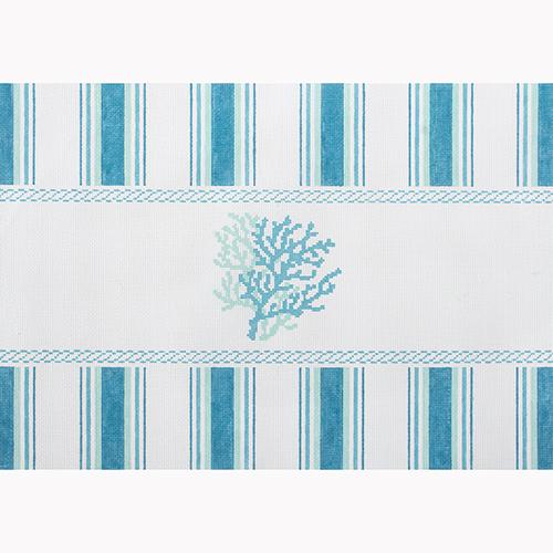 Nautical Pillow Aqua Coral Painted Canvas Kirk & Bradley