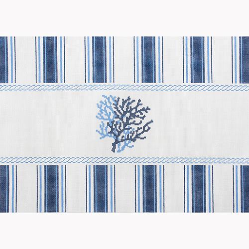 Nautical Pillow Navy Coral Painted Canvas Kirk & Bradley