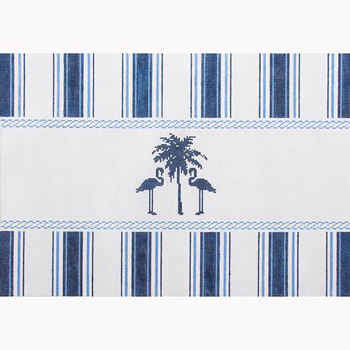 Nautical Pillow Navy Palm Tree Painted Canvas Kirk & Bradley
