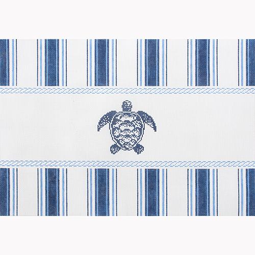 Nautical Pillow   Navy Turtle Painted Canvas Kirk & Bradley