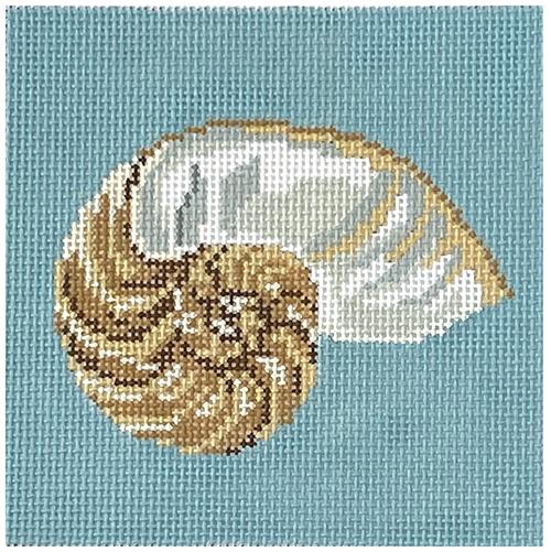 Nautilus Shell Blue Background on 13 Painted Canvas Needle Crossings - 1