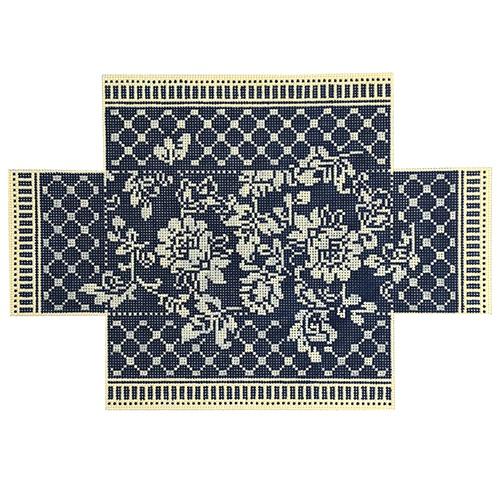 Navy and Ivory Damask Brick Cover Painted Canvas Whimsy & Grace - 1