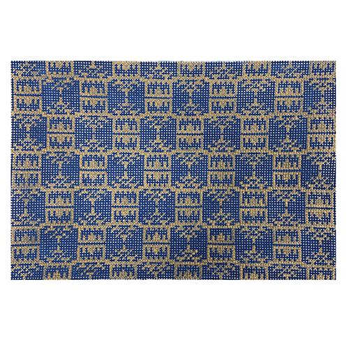Navy & Gold Pagoda Print Clutch Painted Canvas Anne Fisher Needlepoint LLC