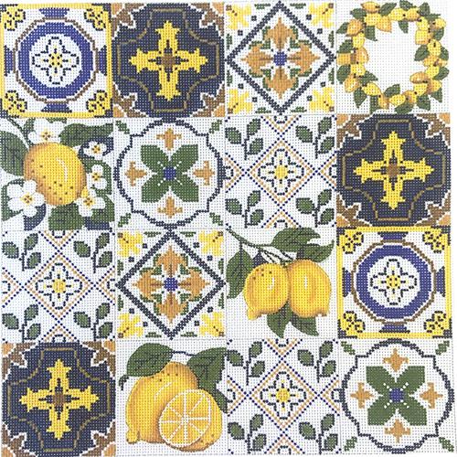 Navy & Yellow Lemons Collage Painted Canvas Alice Peterson Company - 1