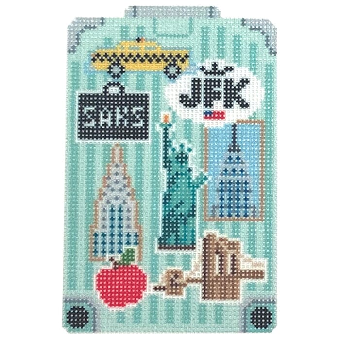 New York Suit Case Ornament/Insert Printed Canvas Needlepoint To Go