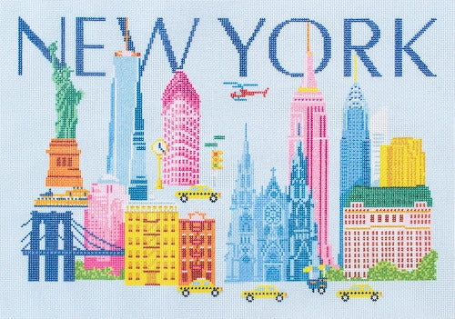 New York Travel Pillow Printed Canvas Needlepoint To Go 