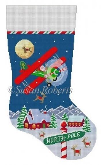 Night Flight Biplane Stocking Painted Canvas Susan Roberts Needlepoint Designs, Inc. - 1