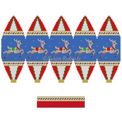 Night Time Reindeer Hot Air Balloon Painted Canvas Susan Roberts Needlepoint Designs Inc. - 1