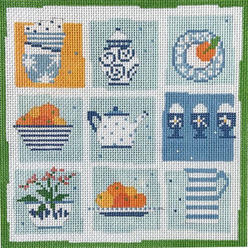 Nine Blue & White Dishes Painted Canvas Pippin