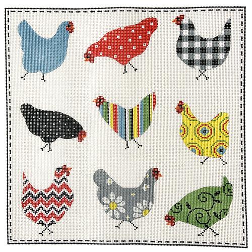 Nine Patterned Chickens Painted Canvas Alice Peterson Company - 1