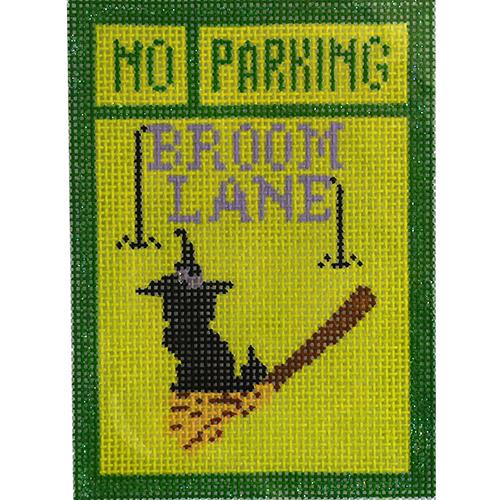 No Parking Broom Lane Ornament Painted Canvas Kimberly Ann Needlepoint - 1