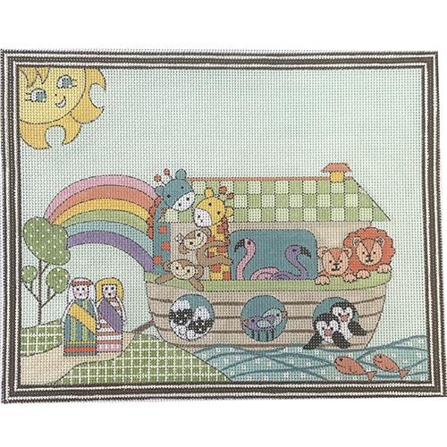 Noah's Ark Birth Announcement with Happy Sun Painted Canvas Alice Peterson Company - 1