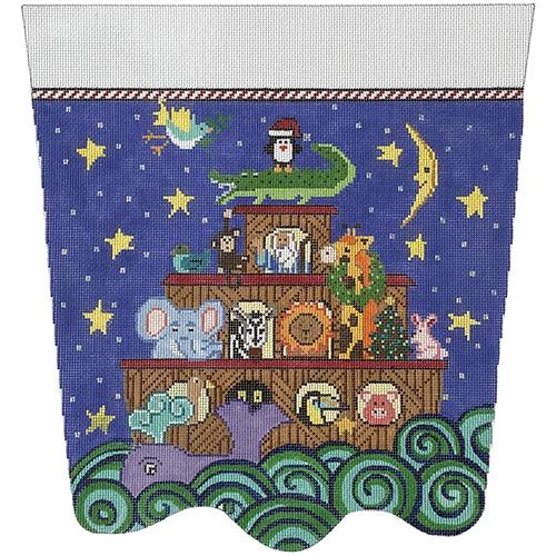 Noah's Ark Stocking Cuff Painted Canvas The Meredith Collection - 1