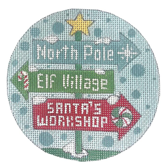 North Pole Sign Round Painted Canvas Alice Peterson Company - 1